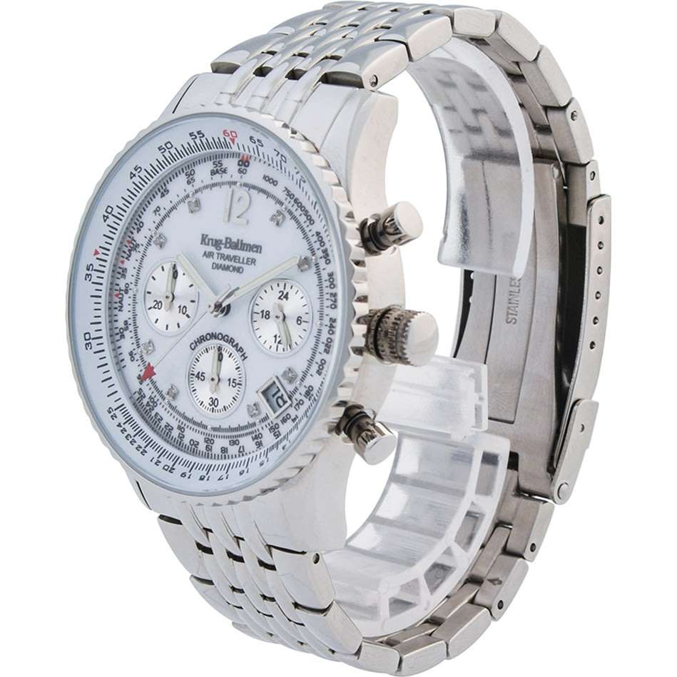 Retail: R15,247.97 Krug Baümen Air Traveller  8 REAL Diamond White Dial Stainless Steel Watch