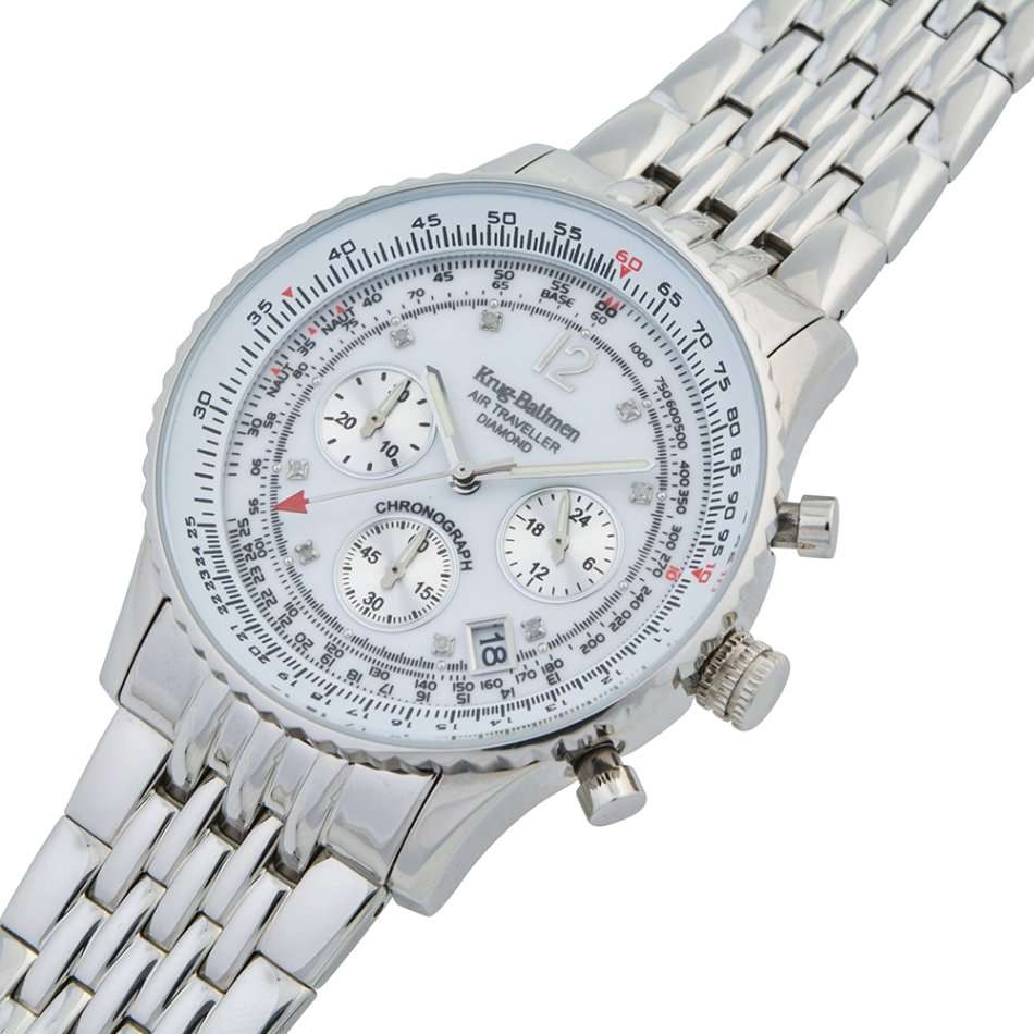 Retail: R15,247.97 Krug Baümen Air Traveller  8 REAL Diamond White Dial Stainless Steel Watch