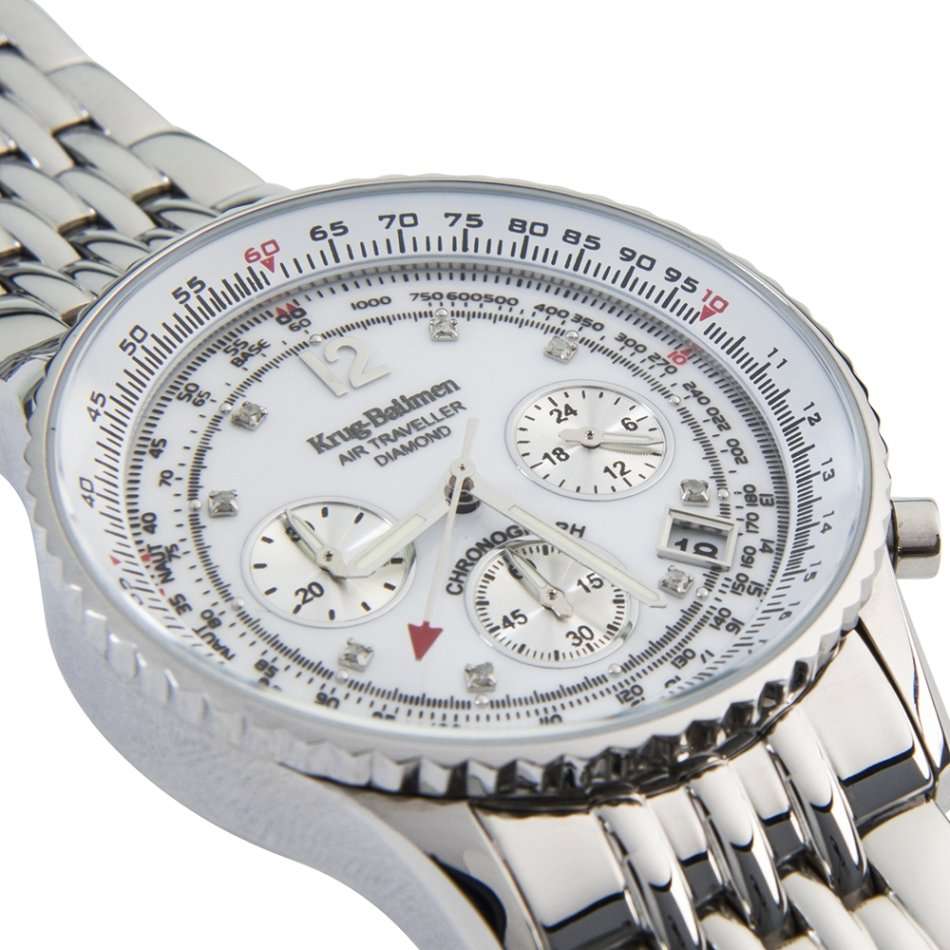 Retail: R15,247.97 Krug Baümen Air Traveller  8 REAL Diamond White Dial Stainless Steel Watch