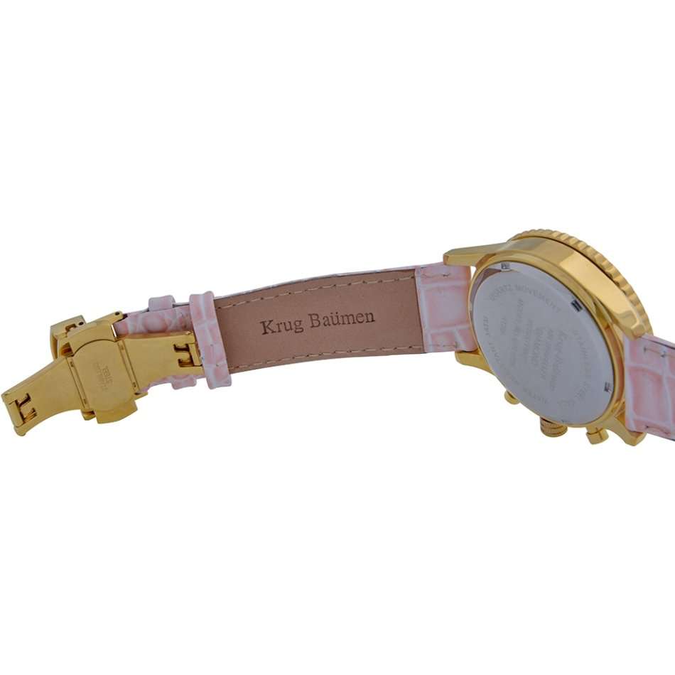 Opens @ R1 Retail: R15,655.63 Krug Baümen 8 Genuine Diamond 18K Gold Pink Dial Croco Strap Watch