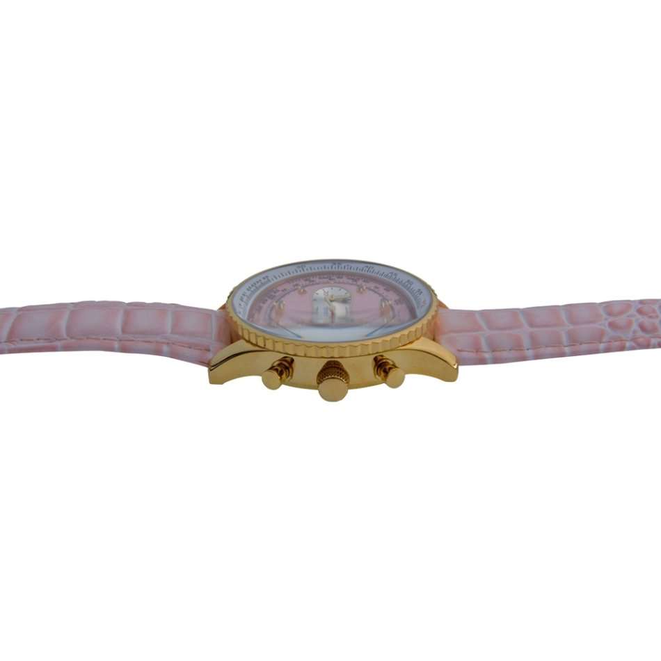 Opens @ R1 Retail: R15,655.63 Krug Baümen 8 Genuine Diamond 18K Gold Pink Dial Croco Strap Watch