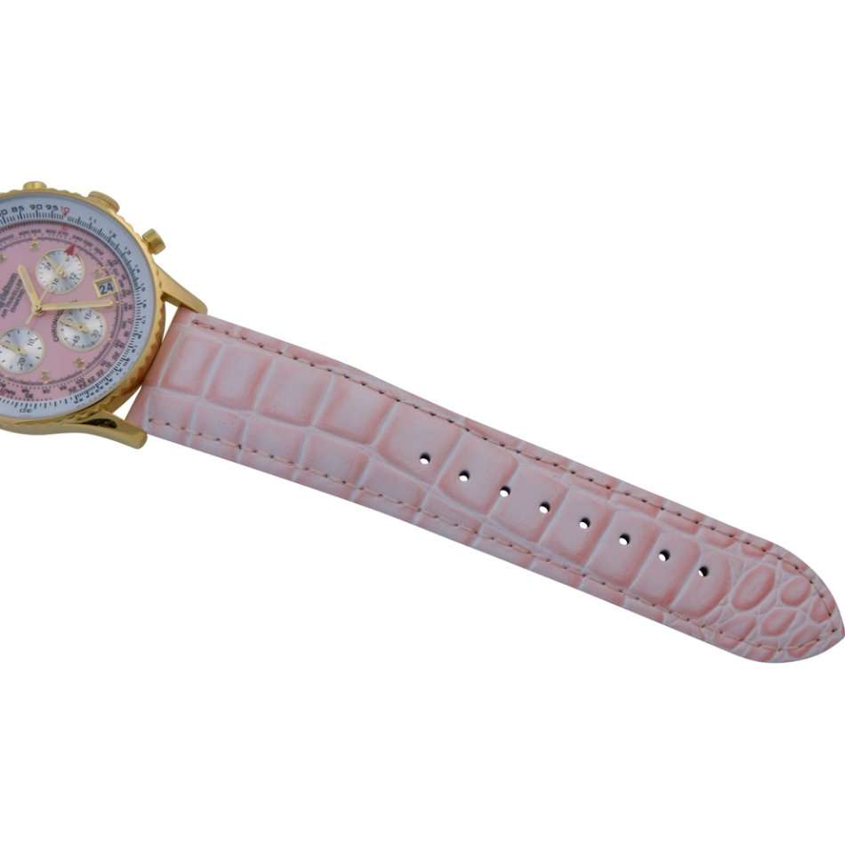 Opens @ R1 Retail: R15,655.63 Krug Baümen 8 Genuine Diamond 18K Gold Pink Dial Croco Strap Watch