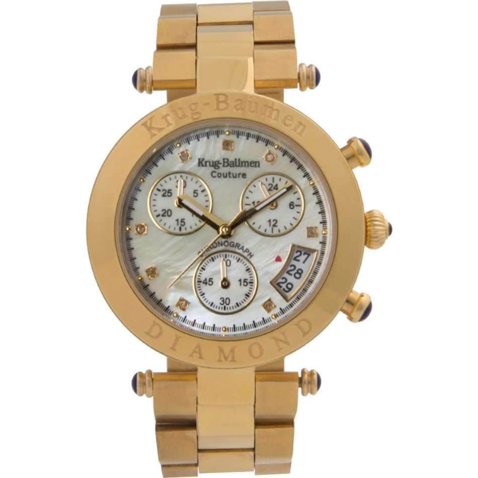 Opens @ R1 Retail: R13,576.03 Krug Baumen UNISEX Couture Chrono MOP Diamond 18K Gold IPG  Gold Watch