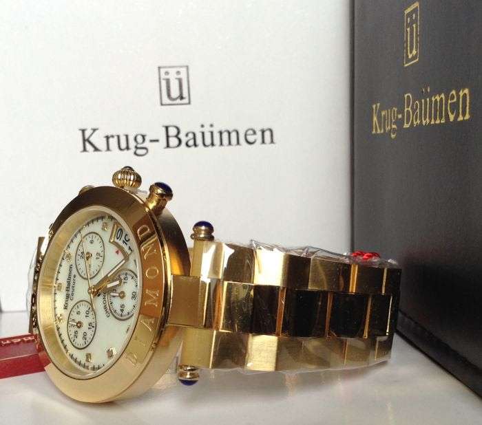 Opens @ R1 Retail: R13,576.03 Krug Baumen UNISEX Couture Chrono MOP Diamond 18K Gold IPG  Gold Watch