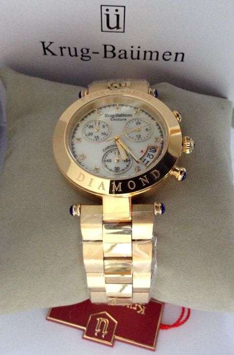 Opens @ R1 Retail: R13,576.03 Krug Baumen UNISEX Couture Chrono MOP Diamond 18K Gold IPG  Gold Watch