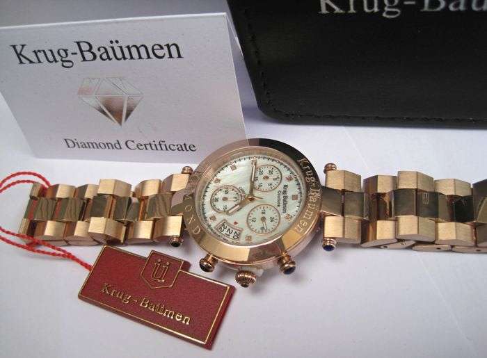 Opens @ R1 Retail: R13,576.03 Krug Baumen UNISEX Couture Chrono MOP Diamond 18K Gold IPG  Gold Watch