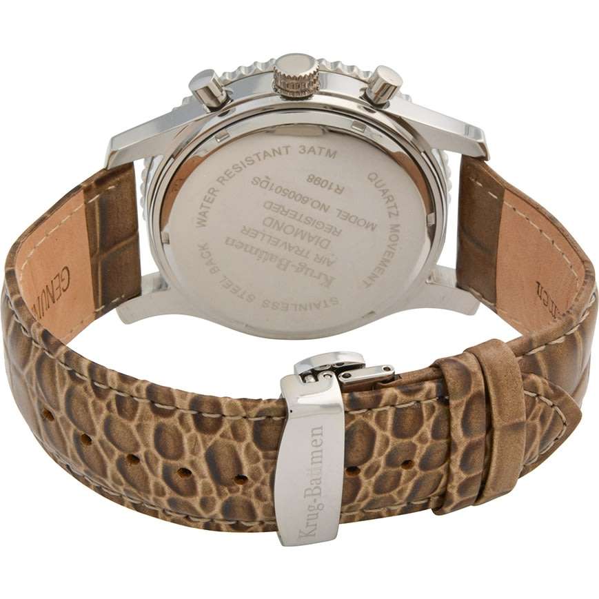 Retail: R17,125.21 Krug Baümen Air Traveller XXL 46mm 8 REAL Diamond White Dial Brown Strap Watch