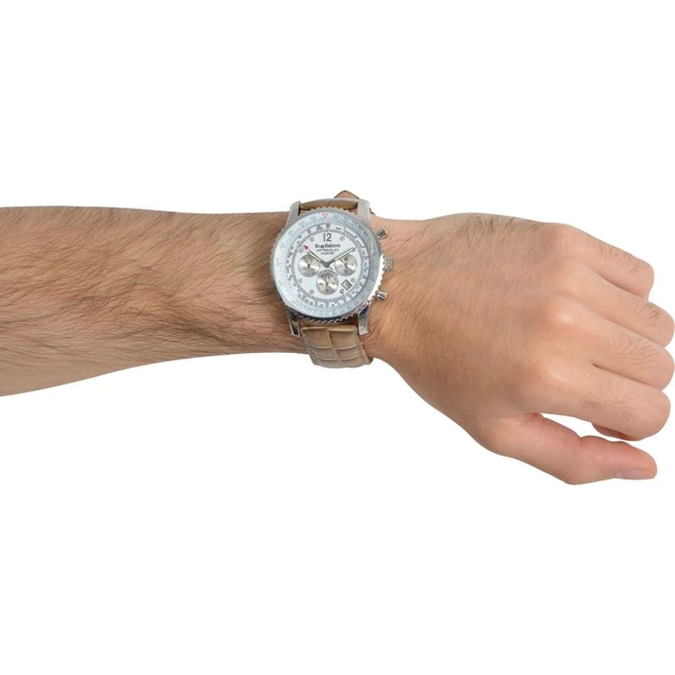 Retail: R17,125.21 Krug Baümen Air Traveller XXL 46mm 8 REAL Diamond White Dial Brown Strap Watch