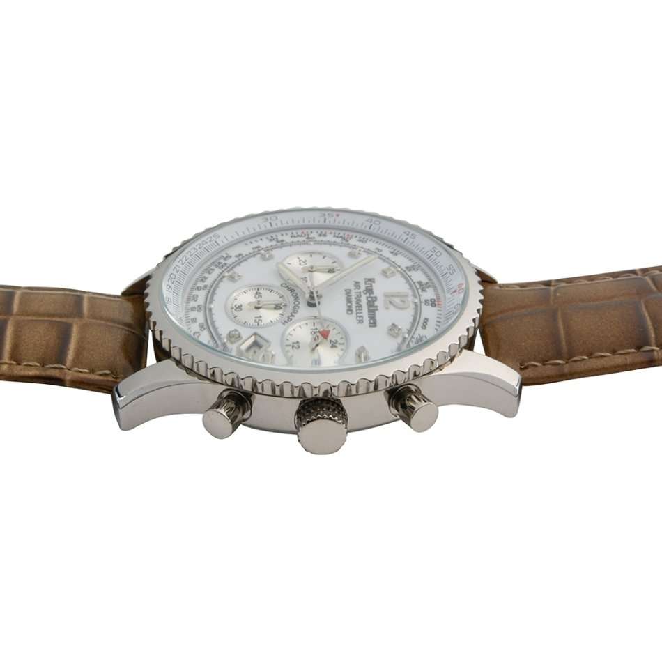 Retail: R17,125.21 Krug Baümen Air Traveller XXL 46mm 8 REAL Diamond White Dial Brown Strap Watch