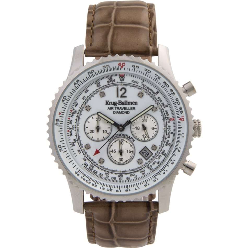 Retail: R17,125.21 Krug Baümen Air Traveller XXL 46mm 8 REAL Diamond White Dial Brown Strap Watch