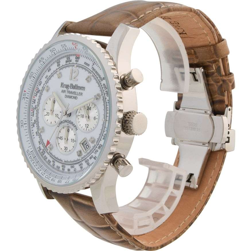 Retail: R17,125.21 Krug Baümen Air Traveller XXL 46mm 8 REAL Diamond White Dial Brown Strap Watch