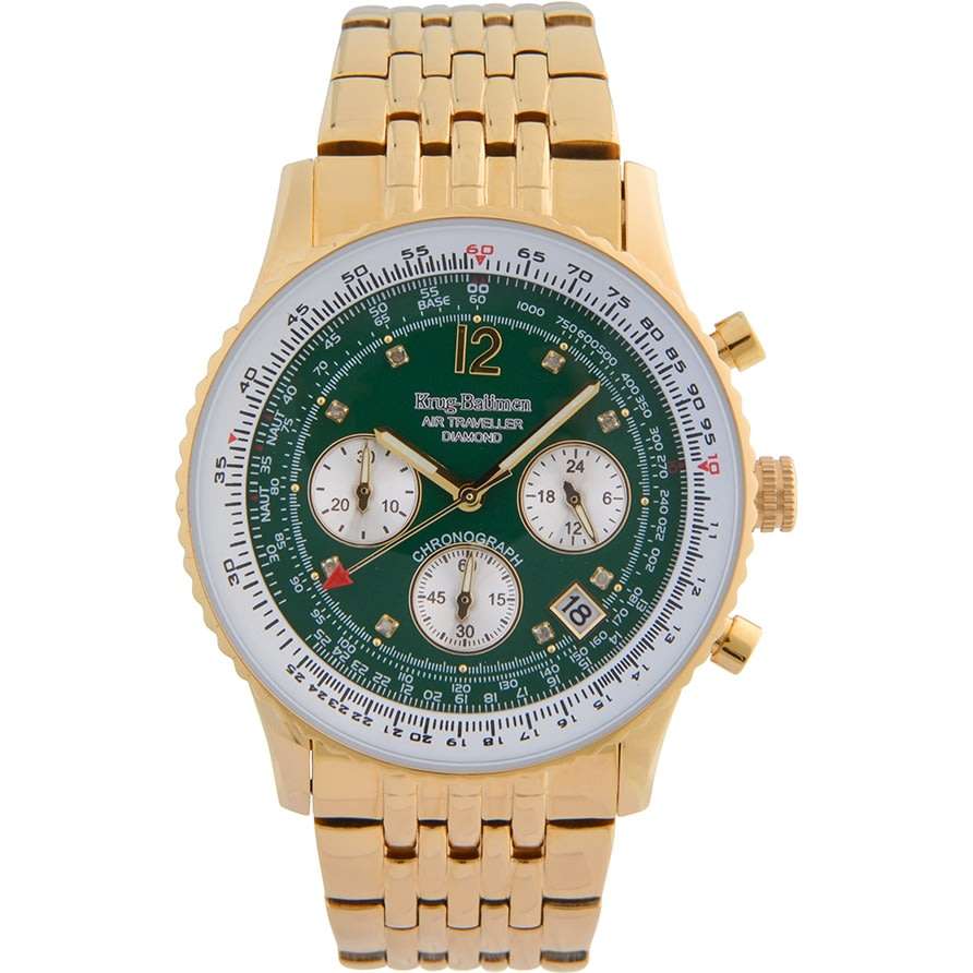 Opens @ R1 Retail: R13,628 Krug Baümen Air Traveller 8 REAL Diamond Green Gold Dial 18K Gold Watch