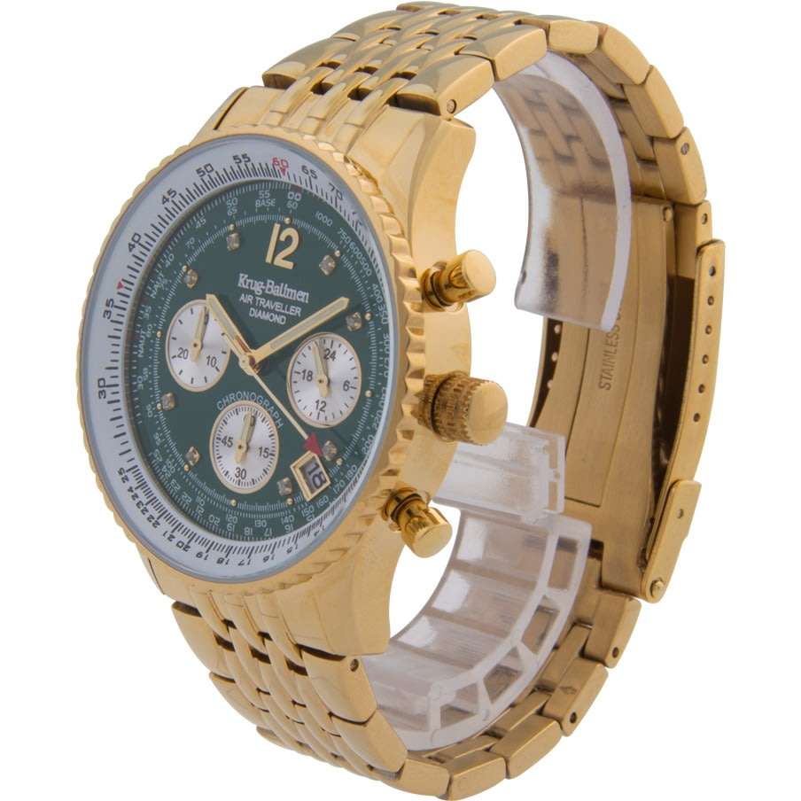 Opens @ R1 Retail: R13,628 Krug Baümen Air Traveller 8 REAL Diamond Green Gold Dial 18K Gold Watch