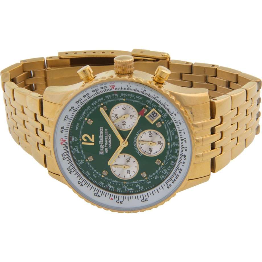 Opens @ R1 Retail: R13,628 Krug Baümen Air Traveller 8 REAL Diamond Green Gold Dial 18K Gold Watch