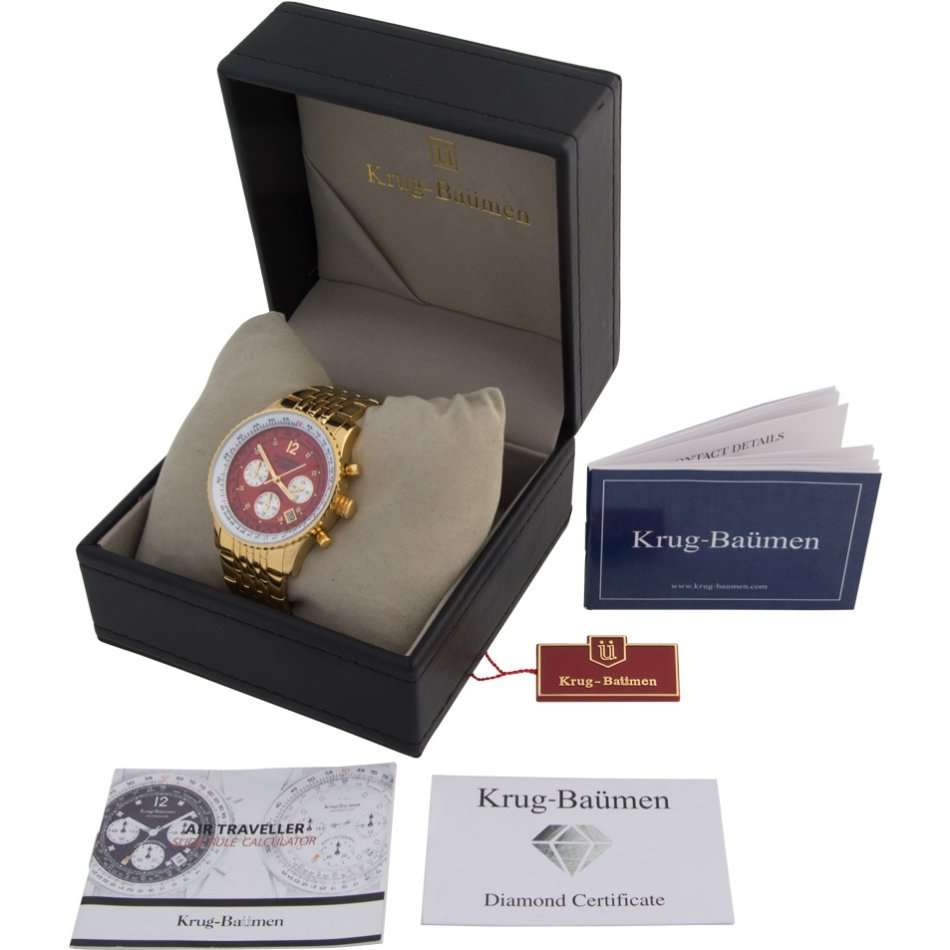 Late Entry Retail: R13,628 Krug Baümen Air Traveller 8 REAL Diamond Red Gold Dial 18K Gold Watch