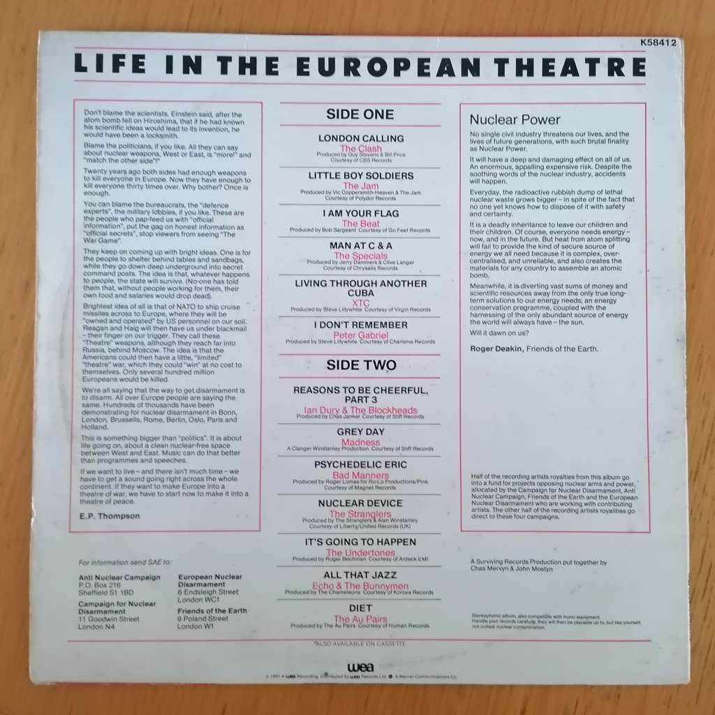 Various - Life In the European Theatre LP/Comp. (1982 UK import) VG+/VG [Clash, Specials, Jam etc)