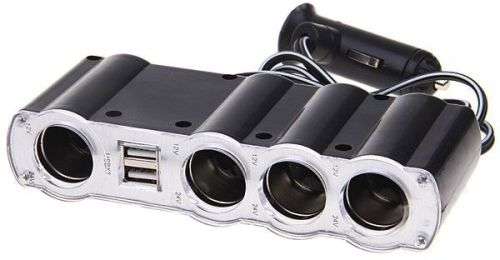 4 Way 12V Car Cigarette Lighter Socket Splitter With 2 USB Support