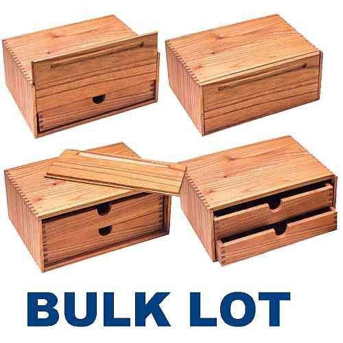 9 Wooden Boxes with 2 Drawers and Sliding Lid