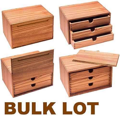 10 Wooden Boxes with 3 Drawers and Sliding Lids