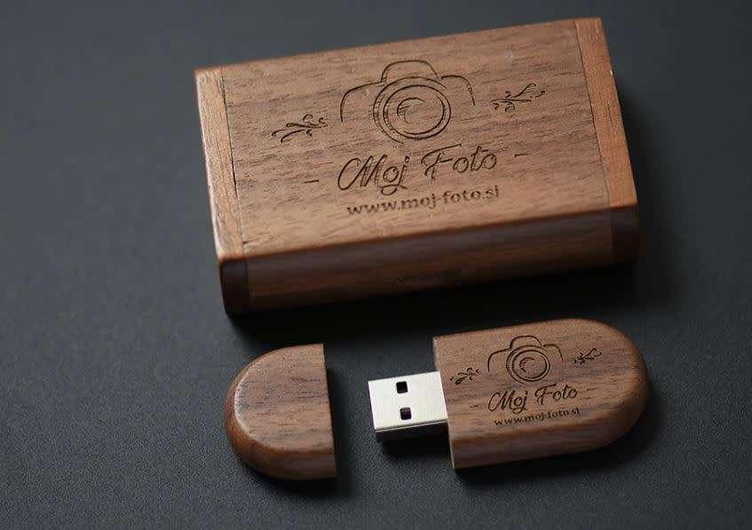 Walnut USB laser engravable flash drive with box