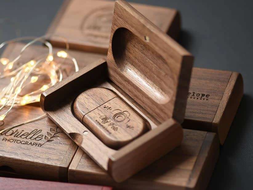 Walnut USB laser engravable flash drive with box