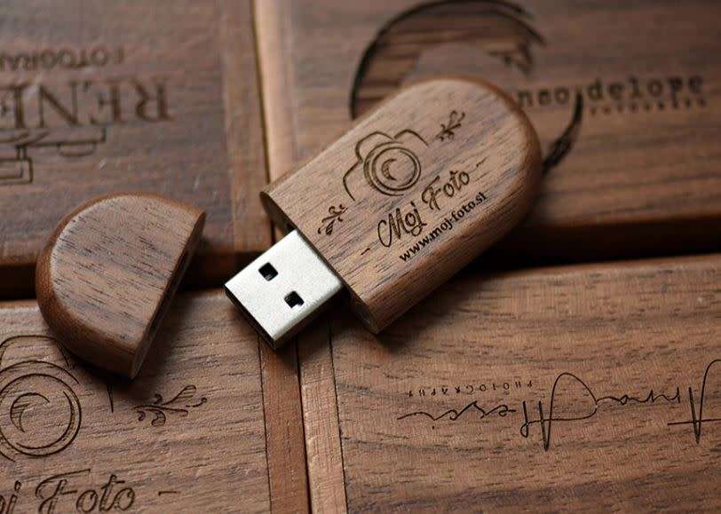 Walnut USB laser engravable flash drive with box