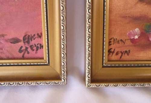 2 X LOVELY ORIGINAL ELLEN STEYN OIL ON BOARD PAINTINGS ROSES IN A VASE