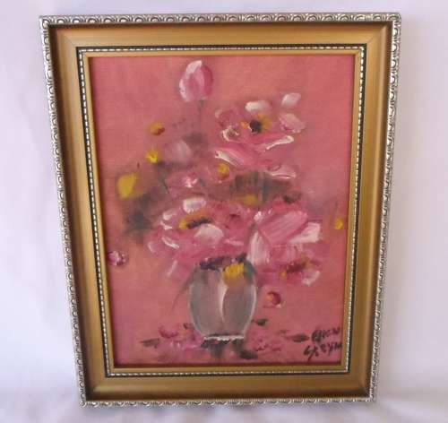 2 X LOVELY ORIGINAL ELLEN STEYN OIL ON BOARD PAINTINGS ROSES IN A VASE