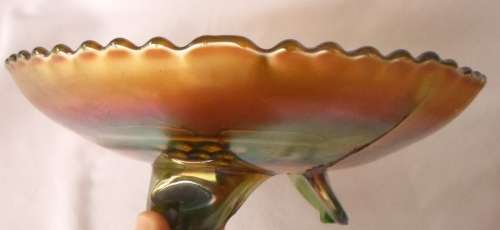 2 X LOVELY VINTAGE CARNIVAL GLASS BOWLS THE BIG ONE HAS FEET
