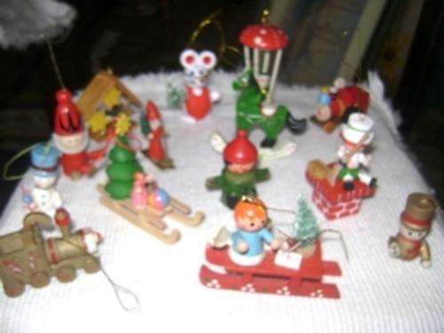 large collection of wooden christmas decorations