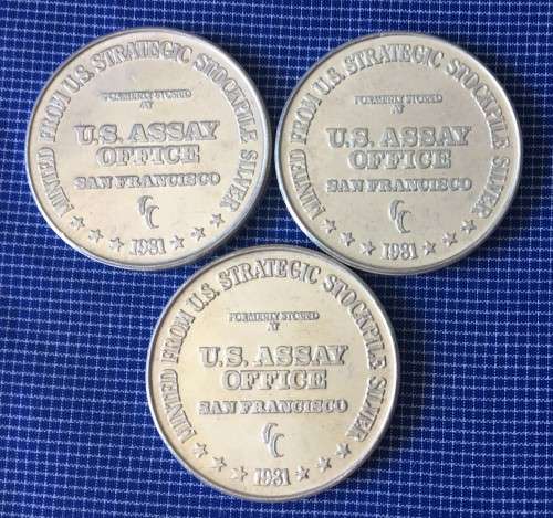 3 x Silver Troy 1 Oz US Mint coins - 1981