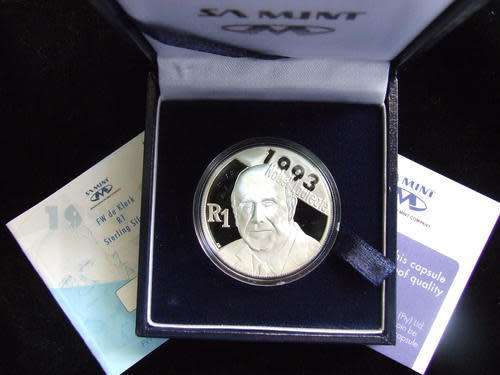 ONE RAND NO RESERVE AUCTION 2007 Silver R1 FW de Klerk Proof Coin