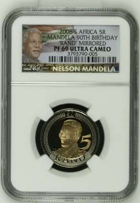 2008 Mandela 90th Birthday R5 NGC PF69 # GEM PROOF # NEW MANDELA LABEL HOLDER #
