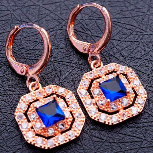Ladies Stunning & Elegant 9K Rose Gold Filled Earrings with Blue Sapphires