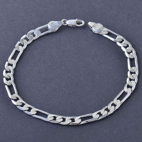 Mens Heavy 925 Silver Plated Figaro Link HandChain  ( 22cm )