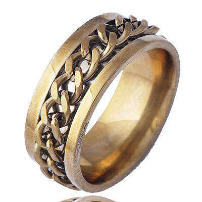 Mens Cool 14KT Yellow Gold Filled Cuban Link Ring ( Size 7 )