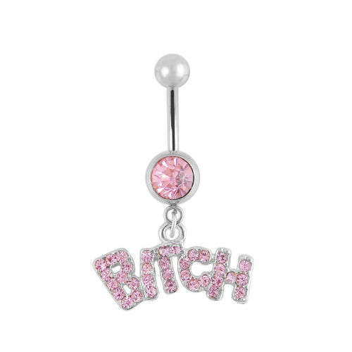 Stunning Barbell Belly Ring with Pink Rhinestones