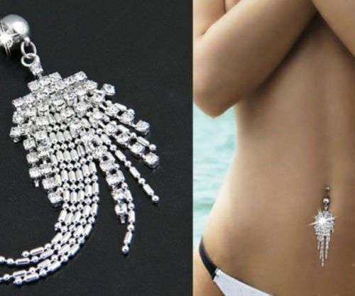 Sexy Rhinestone Braided Bar Bell Navel Ring