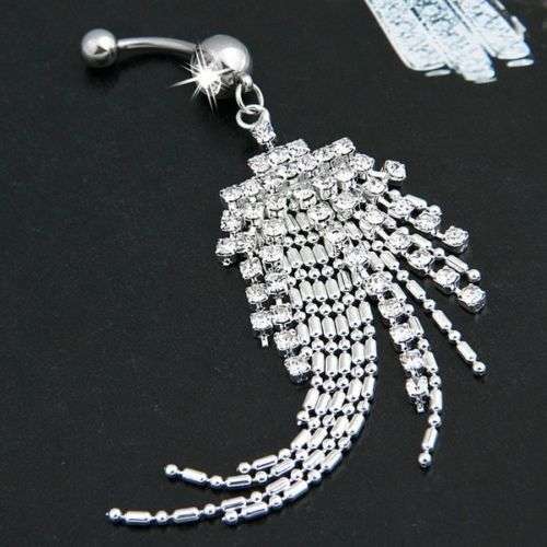 Sexy Rhinestone Braided Bar Bell Navel Ring