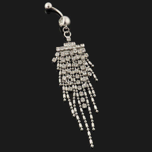 Sexy Rhinestone Braided Bar Bell Navel Ring