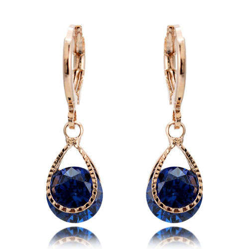 Ladies Stunning & Elegant 9K Rose Gold Filled Earrings with Blue Sapphires