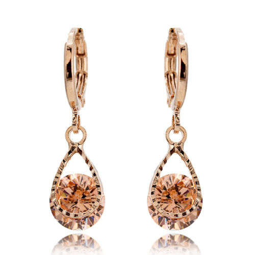 Ladies Stunning & Elegant 9K Rose Gold Filled Earrings with Champagne Sapphires