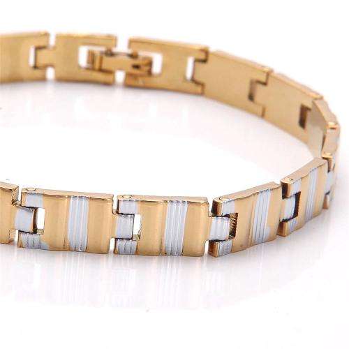 Mens Stunning  9K Yellow & White Gold Filled Track Link HandChain  ( 21cm )