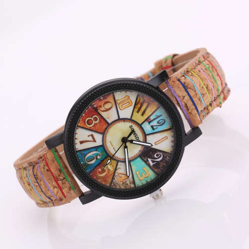 Ladies Funky & Fun Rainbow Coloured Leather Band Watch
