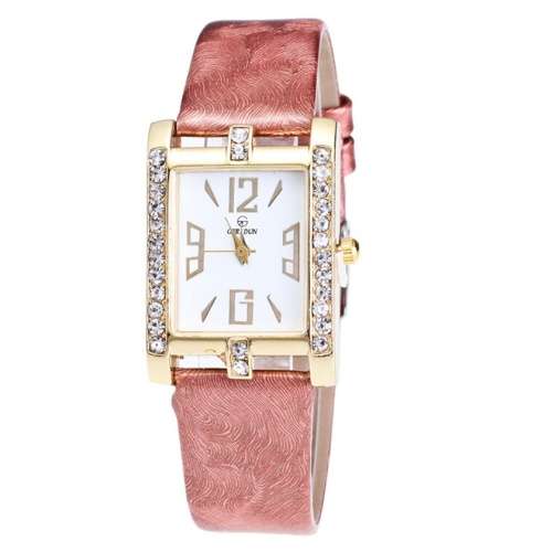 Ladies Stunning   " GERIDUN "  Square Face Diamante Leather Band Watch