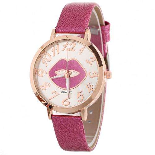 Ladies Cute & Funky Kiss Pattern Leather Band Watch