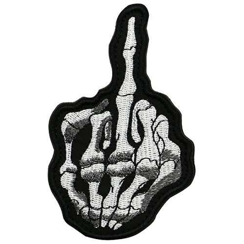 Super Cool Skeleton Hand Middle Finger Iron on or Sew On Badge