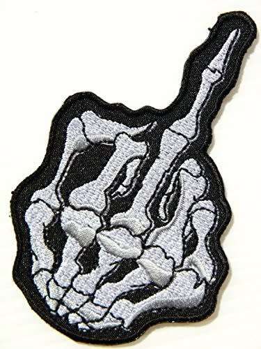 Super Cool Skeleton Hand Middle Finger Iron on or Sew On Badge