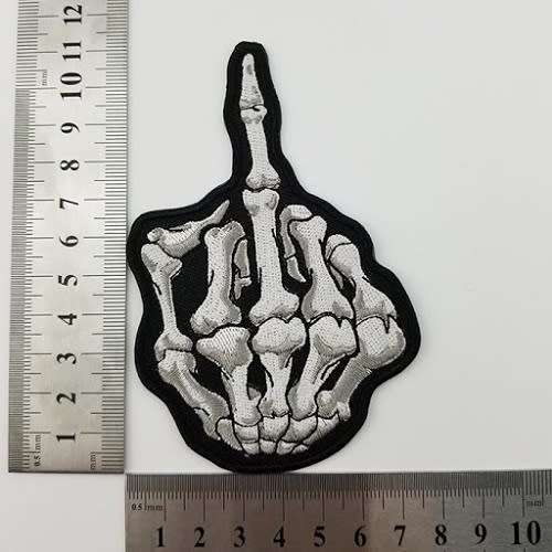 Super Cool Skeleton Hand Middle Finger Iron on or Sew On Badge