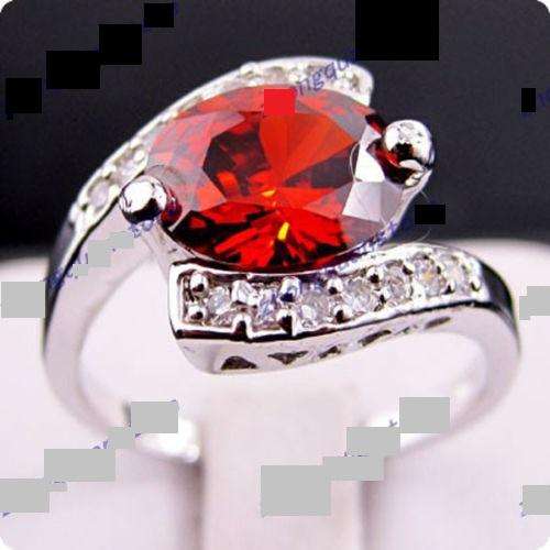 Ladies Stunning 10K White Gold Filled Ring with Ruby (Size 7)